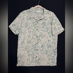 Men's Cream & Green Patterned Short Sleeve Shirt Omni Wick